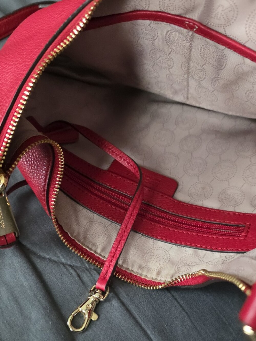 Michael Kors Cherry Red Pebbled Leather Shoulder Bag - Picture 4 of 4